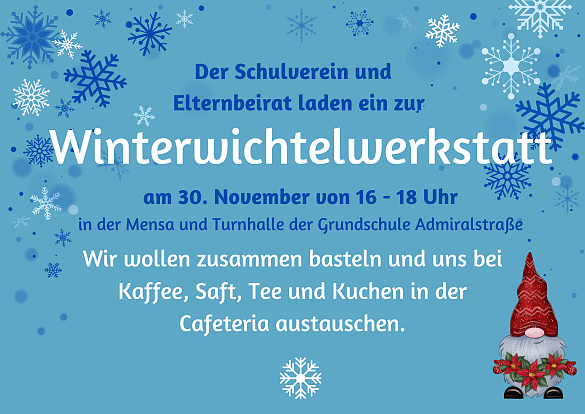 Eine Grafik zur Einladung zum Winterwichtelwerkstatt. 