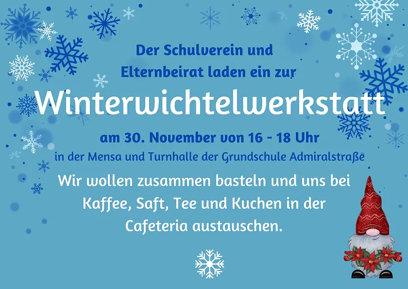 Eine Grafik zur Einladung zum Winterwichtelwerkstatt. 